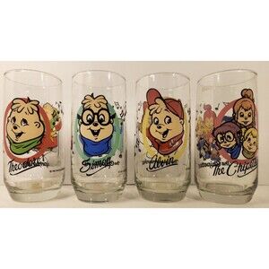 4 VTG Alvin and The Chipmunks 1985 Drinking Glasses Complete Set Hardee’s NICE